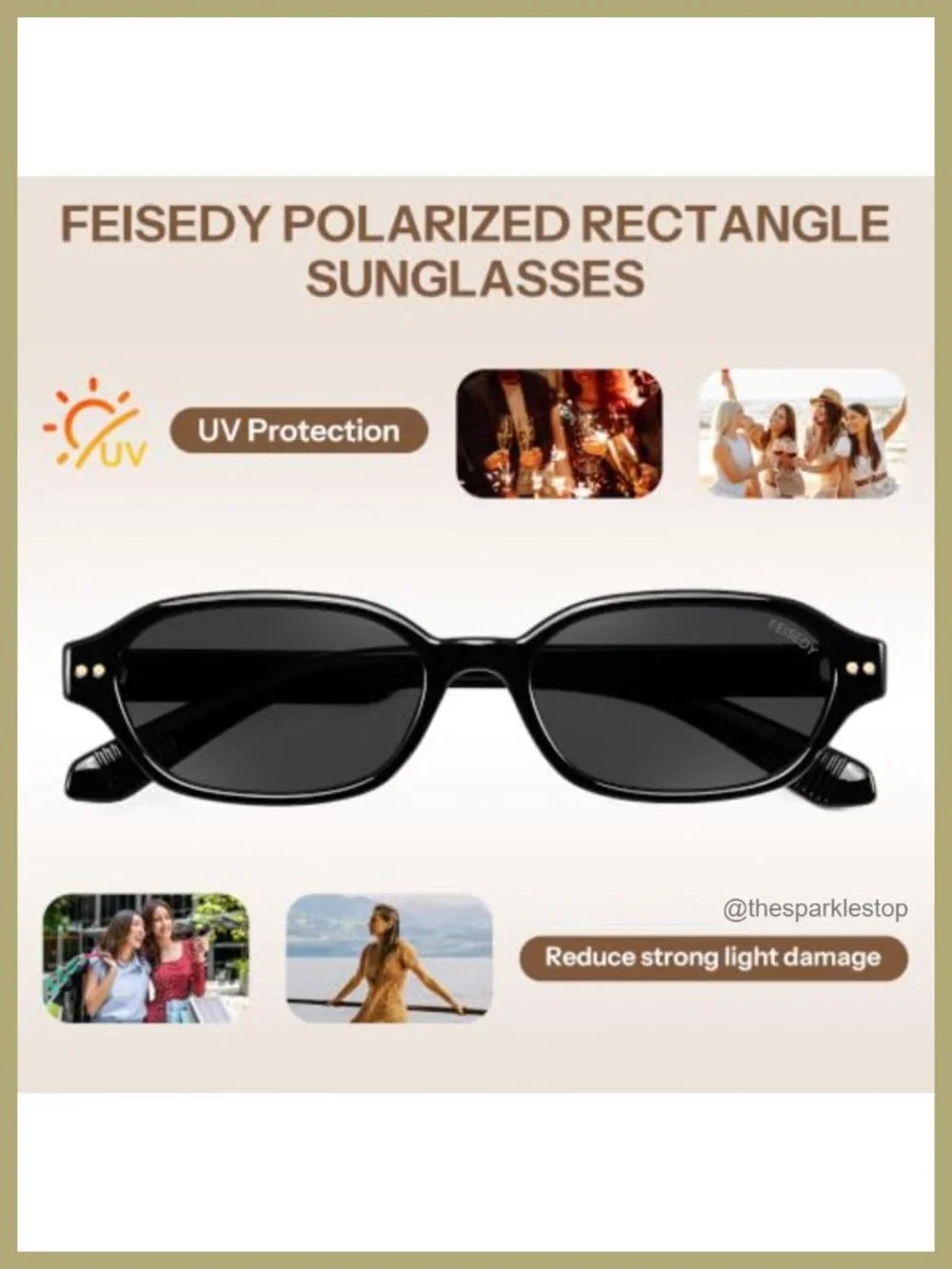Retro Y2K Rectangular Polarized Sunglasses UV400 Protection Lightweight Plastic
